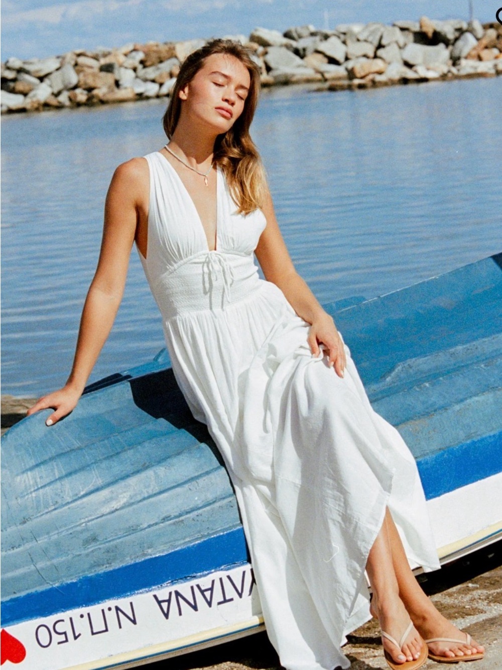 L*space White Emmaline Smocked Maxi Dress
